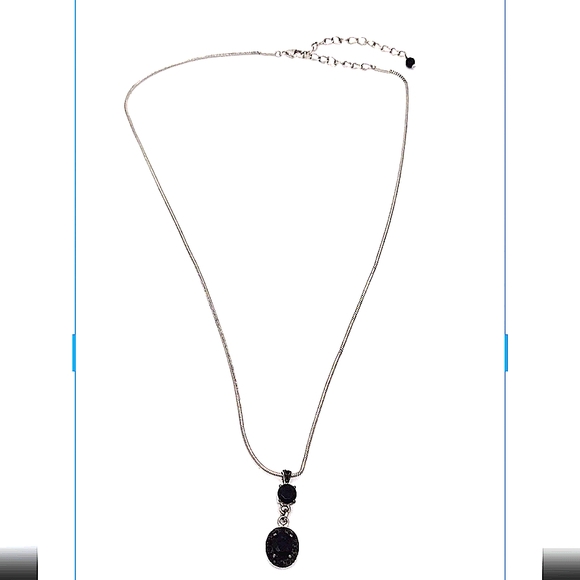 Vintage Black Onyx Gemstone Sterling Silver Pendant Necklace - Picture 3 of 8